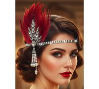 FrostyFlair 1920s Fascia per Capelli Donna, Cerchietto Flapper con Piume, Perle e Strass per Outfit Anni '20, Accessori per Capelli da Costume Donna