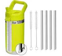 FrostyFlair Cannucce in Acciaio Inox, Set da 4 Pezzi 118x8mm Cannucce Sostitutive per Bottiglia Yeti Rambler Jr, Cannucce in Acciaio Inox Riutilizzabili con 2 Spazzole di Pulizia