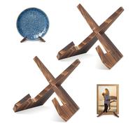 FrostyFlair Espositori per Piatti, Set da 2 da 6,5 Pollici Supporti in Legno per Piatti, Porta Cornici, Porta Carte, Porta Cartoline, Leggio per Libri