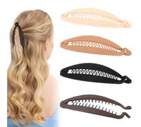 FrostyFlair Fermaglio per capelli a banana, 4 pezzi grandi fermagli vintage per donne e ragazze, fermaglio antiscivolo per capelli spessi, fermaglio per capelli