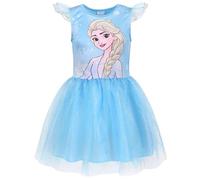 Frozen Elsa Abito Blu con Tulle, Maniche Corte, Abito da Bambina 8-9 Anni