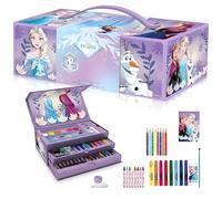 Frozen Elsa & Anna - Set artistico da colorare per bambini, valigetta da 52 pezzi con pennarelli, pastelli, matite e altro, valigetta artistica creativa per disegnare e colorare