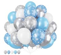 Frozen - Palloncini in lattice blu, bianchi e argento da 30 cm, con fiocco di neve, set da 60 pezzi a tema invernale per feste a tema congelato nel paese delle meraviglie invernali, decorazioni per