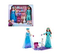 Mattel Disney Frozen - Pigiama Party tra Sorelle, set con bambole Anna e Elsa, personaggio Olaf e 12 accessori a tema inclusi tra cui camicie da notte e pantofole, JML08