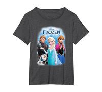 Frozen Poster with Elsa, Anna, Kristoff And Olaf Maglietta, Donna Plus-Size, Grigio Scuro, 2X