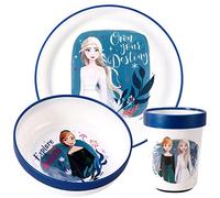 Frozen - Set da tavola per bambini, 3 pezzi, riutilizzabile, bicolore, con piatto, ciotola e bicchiere, senza BPA