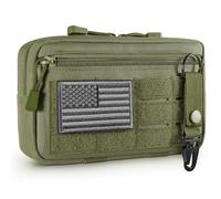 FRTKK Tasca tattica Molle Admin Utility Taglio laser EDC, borsa portautensili orizzontale modulare, include toppa con bandiera USA e portachiavi (verde militare)