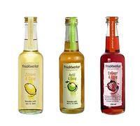 Fruchtwerker Set di aceto e frutta, diverse varietà, fruttato, aceto di frutta, puro vegetale, dolce, in bottiglie di vetro (fragola, mela e limone)