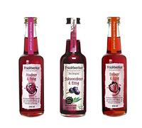 Fruchtwerker Set di aceto e frutta, diverse varietà, fruttato, aceto di frutta, puro vegetale, dolce, in bottiglie di vetro (ribes + fragola + lampone)