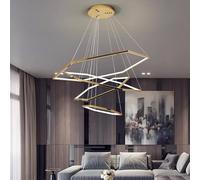 Fruid Lampadario Esagonale Moderno con Telecomando,Plafoniera Dimmerabile,Altezza Regolabile 120cm,Struttura in Acciaio Inox Color Oro Titanio per Soggiorno,Ingresso,Sala da Pranzo
