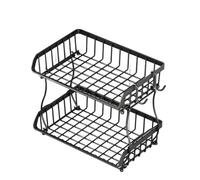 Fruit Basket，2 Tier or 3 Tier Kitchen Countertop Rack，Fruit Bowl with 2 Banana Hangers，Metal Wire Storage Basket for Fruit, Vegetables, Snacks in Home, Kitchen Office, Black(M)