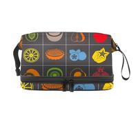 Fruit Collection, trousse a doppio strato per cosmetici per donne e ragazze, borsa da viaggio per trucchi, pratica borsa organizer con scomparto per pennelli, Multi, 27x15x14 cm/10.6x5.9x5.5 in,