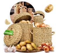 Fruit Hub® Contenitore per patate e cipolle in erba marina - Set di 3 contenitori per verdure naturali - traspirante e resistente alla luce - organizzazione sostenibile della cucina