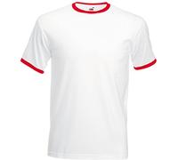 Fruit of the Loom Ringer Premium T-Shirt, White/Red, Small Uomo