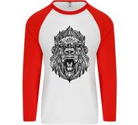 Fruit of the Loom Ape Mandala Art Uomo T-Shirt Baseball Manica Lunga