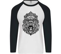 Fruit of the Loom Ape Mandala Art Uomo T-Shirt Baseball Manica Lunga
