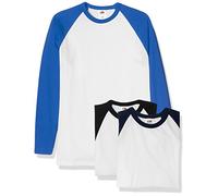 Fruit of the Loom Baseball Classic Long Sleeve T-Shirt, Bianco Nero/Bianco Navy/Bianco Blu Reale, XL (Pacco da 3) Uomo