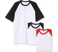Fruit of the Loom Baseball Classic Manica Corta T-Shirt, Bianco Nero/Bianco Navy/Bianco Rosso, L (Pacco da 3) Uomo