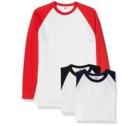 Fruit of the Loom Baseball Classic Manica Lunga T-Shirt, Bianco Nero/Bianco Navy/Bianco Rosso, M (Pacco da 3) Uomo