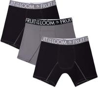 Fruit of the Loom Men's Breathable Underwear with Tri Technology, Boxer Brief - Performance Cooling - 3 Pack - Black/Grey, Large