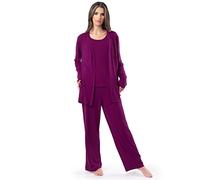 Fruit of the Loom Breathable Tank Top, Pant, And Cardigan Sleep Set Pigiama, Colore: Mora, XL Donna