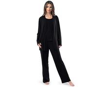 Fruit of the Loom Breathable Tank Top, Pant, And Cardigan Sleep Set Pigiama, Nero, XL Donna