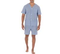 Fruit of the Loom Broadcloth-Pigiama a Maniche Corte Set, Striscia Blu, XL Uomo