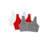 Fruit of the Loom Reggiseno Sportivo in Stile Canottiera, in Cotone, Skinny Stripe/Bianco/Rosso Hot, 44 (Pacco da 3) Donna