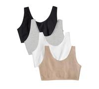 Fruit of the Loom Built Up Tank Style Sports Bra Value Pack Reggiseno Sportivo, Opaco, Nero/Grigio Melange/Sabbia/Bianco, 48 (Pacco da 4) Donna