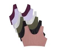 Fruit of the Loom Built Up Tank Style Sports Bra Value Pack Reggiseno Sportivo, Opaco, Nero/Grigio Melange/Oliva/Velluto Viola/Lilla/Crepuscolo, 6 (Pacco da 6) Donna