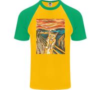 Fruit of the Loom Cat Scream Parody T-Shirt Baseball Uomo S/S Cotone