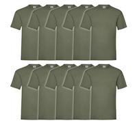 Fruit of the Loom Confezione da 10 magliette Valueweight, Oliv + sacca Myshirt, M