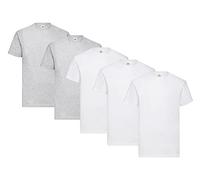 Fruit of the Loom Confezione da 5 magliette, 3 x bianco + 2 x grigio + 1 blocco note HL, taglia L