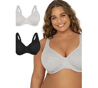 Fruit of the Loom Fit for Me By Reggiseno da Donna in Cotone, Senza Ferretto, per Taglie Forti, Senza Lacci, levigante Laterale e Posteriore, Grigio Melange/tonalità Nera, 7D