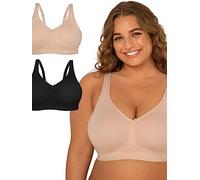Fruit of the Loom Fit for Me Reggiseno da Donna in Cotone Senza Fili, Disponibile in Confezioni Multiple!, Sabbia/tonalità Nera, 46D
