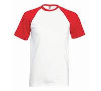 Fruit of the Loom FOTL Short Sleeve Baseball Shirt - Maglietta a Maniche Corte da Uomo, Bianco/Rosso, XL