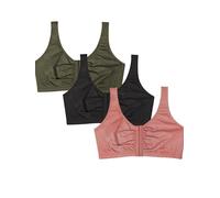 Fruit of the Loom Front Close Builtup Sports Bra Reggiseno Altamente Coprente, Opaque, Desert Dusk/Olive Night/Nero, 70 (Pacco da 3) Donna