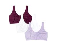 Fruit of the Loom Front Close Builtup Sports Bra Reggiseno Sportivo, Opaco, Lilla/Bianco/Velluto Viola, 40 (Pacco da 3) Donna