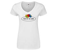 Fruit of the Loom Ladies Iconic 150 - Maglietta con scollo a V e logo vintage sul petto, Bianco - Logo vintage piccolo, S