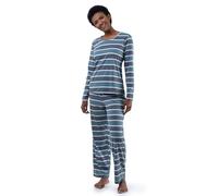 Fruit of the Loom Long Sleeve Tee And Pant 2 Piece Sleep Set Pigiama, Strisce Blu, M Donna