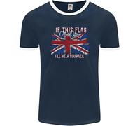 Fruit of the Loom Maglia Ringer Uomo Union Jack Manica Corta Girocollo