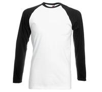 Fruit Of The Loom - Maglietta a maniche lunghe, stile da baseball White/ Black X-Large