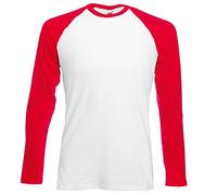 Fruit Of The Loom - Maglietta a maniche lunghe, stile da baseball White/ Red Large