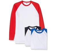 Fruit of the Loom Baseball Classic Long Sleeve T-Shirt, Bianco Navy/Bianco Rosso/Bianco Blu Royal, S (Pacco da 3) Uomo