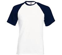 Fruit of the Loom Maglietta da Baseball, Bianco/Blu Scuro, XL