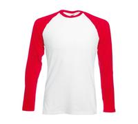 Fruit of the Loom - Maglietta da baseball da uomo, 100% cotone, taglia M, colore: Bianco/Rosso