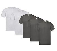 Fruit of the Loom Maglietta originale da uomo, confezione da 5 pezzi, 3 grafite, 2 grigio + 1 blocco note Hl Kauf, XXL