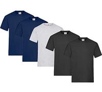 Fruit of the Loom Maglietta Pesante da Uomo, Confezione da 5, 2 x Blu Navy + 2 x Nero + 1 x Grigio + 1 x Blocco Note HL Kauf, L
