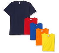 Fruit of the Loom Valueweight Short Sleeve T-Shirt, Blu Navy/Rosso/Arancione/Royal/Giallo, L (Pacco da 5) Uomo