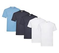 Fruit of the Loom - Magliette Basic Unisex Adulti, Colletto a Giro, Manica Corta, 5 Pezzi (2 X Bianco + 2 X Blu Scuro + 1 X Blu Pastello + 1 X Blocco Note), M